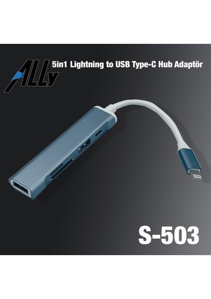 5'li Lightning Uçlu USB + Sd Kart Girişli S-503 Hub Adaptör Çevirici Dönüştürücü