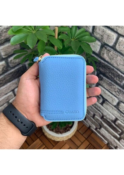 Hakiki Deri Turkuaz Fermuarlı Mini Kadın Cüzdanı (T384)