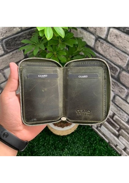 Hakiki Deri Antik Yeşil Fermuarlı Mini Erkek Cüzdanı (T1447) modelleri