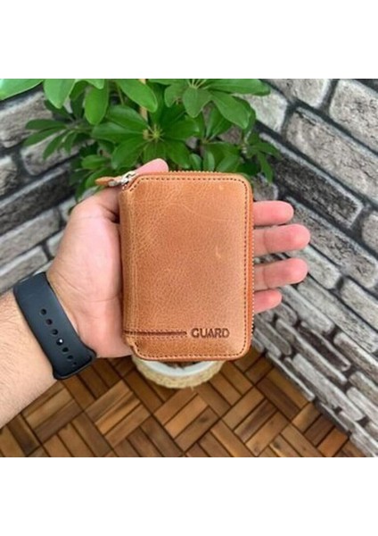 Hakiki Deri Antik Taba Fermuarlı Mini Erkek Cüzdanı (T483)