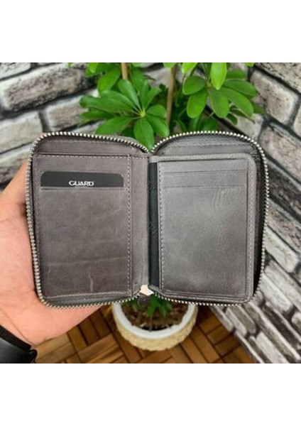 Hakiki Deri Antik Gri Fermuarlı Mini Erkek Cüzdanı (T484) fiyatları