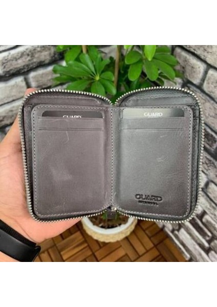 Hakiki Deri Antik Gri Fermuarlı Mini Erkek Cüzdanı (T484) modelleri