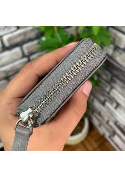 Hakiki Deri Antik Gri Fermuarlı Mini Erkek Cüzdanı (T484) fırsatları