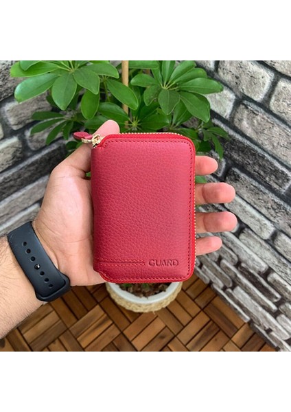 Hakiki Deri Kırmızı Fermuarlı Mini Kadın Cüzdanı (T1016)