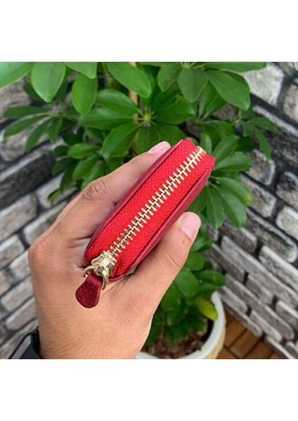 Hakiki Deri Kırmızı Fermuarlı Mini Kadın Cüzdanı (T1016) indirimleri