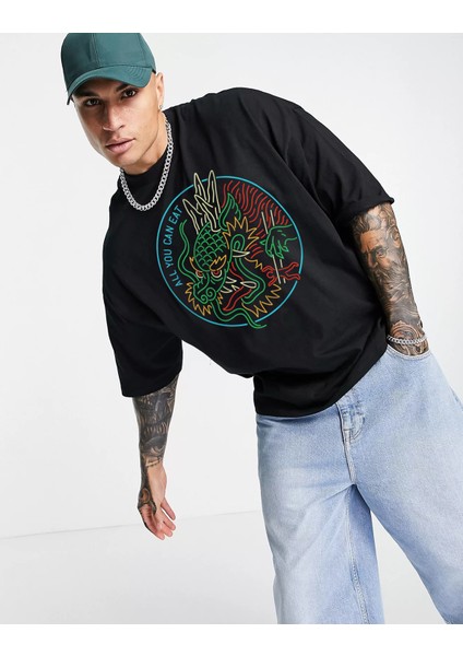 Unisex Eat Oversize Tshirt Siyah