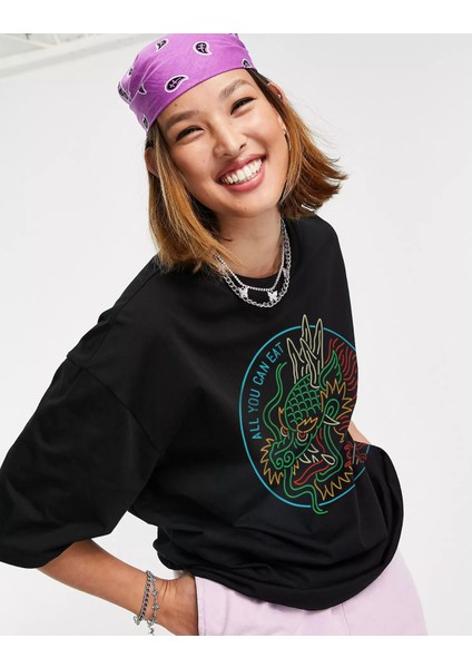 Unisex Eat Oversize Tshirt Siyah fiyatları