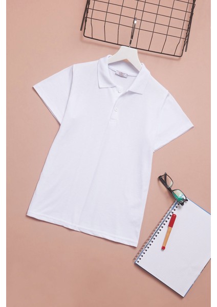 Unisex Kısa Kollu Polo Yaka Mor T-Shirt Kız Çocuklar İçin Günlük Kullanım 6-13 Yaş