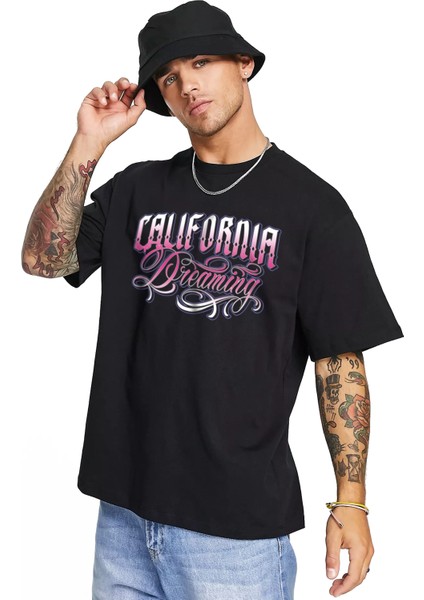 Unisex California Dreaming Oversize Tshirt Siyah