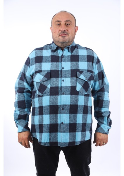 Mocgrande Oduncu Gömlek Çiftcep Kapaklı Dama Desen 22214-MAVI