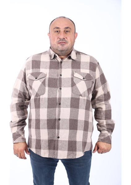 Mocgrande Oduncu Gömlek Çiftcep Kapaklı Dama Desen 22214-BEJ