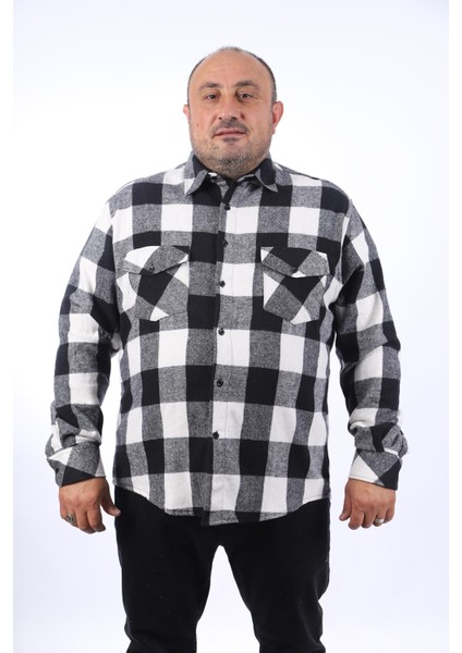 Mocgrande Oduncu Gömlek Çiftcep Kapaklı Dama Desen 22214-SIYAH