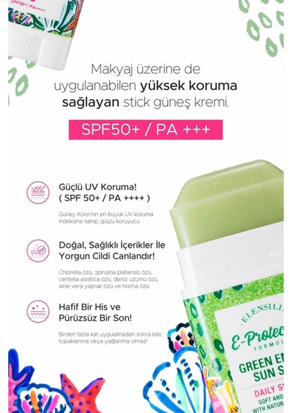 Makyaj Üzerine Uygulanabilen Stick Güneş Kremi Spf 50+ Pa++++ Elensilia Green Energy Sun Stick