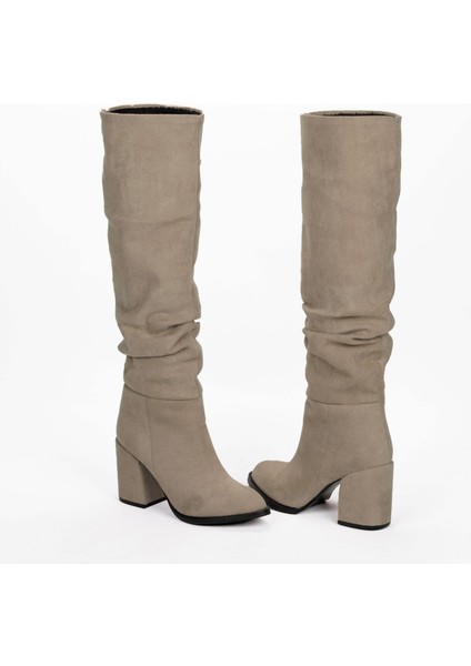 Kadın Sivri Burunlu Kalın Topuklu Körüklü Diz Altı Çizme fırsatları