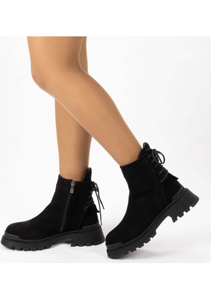 Kadın Hakiki Süet Deri Kalın Tabanlı Tasarım Bot