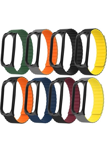 Xiaomi Mi Band 7 Uyumlu Kordon Manyetik Çift Renkli Loop Deri Mıknatıslı Kayış Leather Lüx Magnetic Rainbow Strap