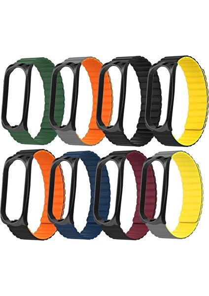 Xiaomi Mi Band 7 Uyumlu Kordon Manyetik Çift Renkli Loop Deri Mıknatıslı Kayış Leather Lüx Magnetic Rainbow Strap