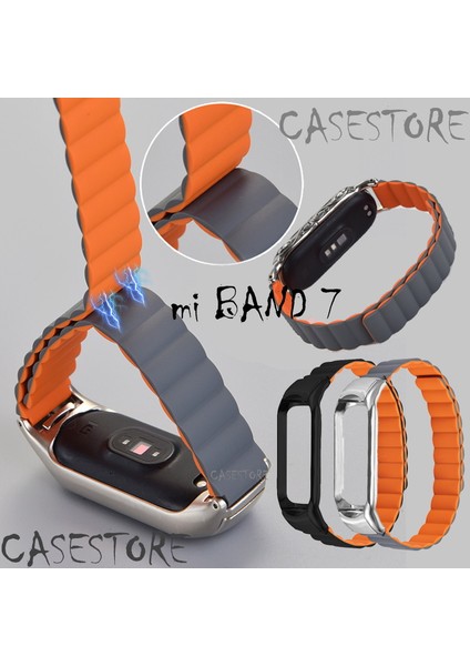 Xiaomi Mi Band 7 Uyumlu Kordon Manyetik Çift Renkli Loop Deri Mıknatıslı Kayış Leather Lüx Magnetic Rainbow Strap