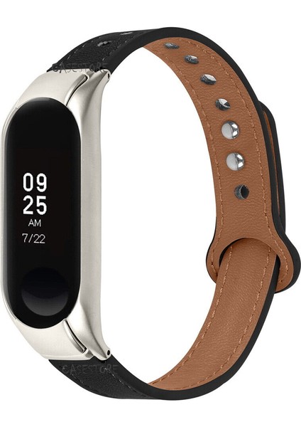 Xiaomi Mi Band 7 Uyumlu Kordon Leather Dikişli Deri Kayış Strap Tokalı Spor Delikli Tam Uyumlu Kordon