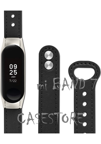 Xiaomi Mi Band 7 Uyumlu Kordon Leather Dikişli Deri Kayış Strap Tokalı Spor Delikli Tam Uyumlu Kordon