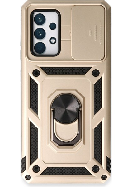 Samsung Galaxy A53 5g Kılıf Kamera Korumalı Sürgülü Yüzüklü Armor Military Zırh Tank - Gold