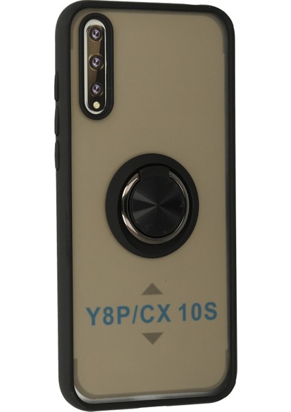 Huawei Y8P Kılıf Standlı Yüzüklü Buzlu Tasarım Arka Kapak - Siyah fiyatları
