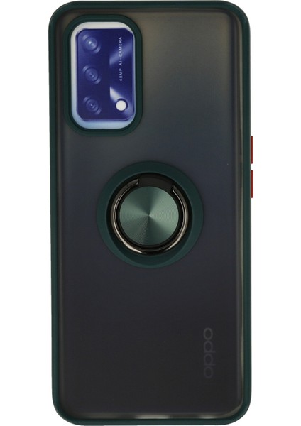 Oppo A74 4g Kılıf Standlı Yüzüklü Buzlu Tasarım Arka Kapak - Yeşil