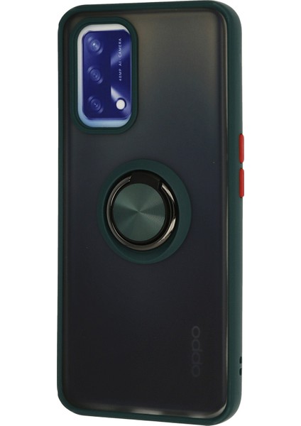 Oppo A74 4g Kılıf Standlı Yüzüklü Buzlu Tasarım Arka Kapak - Yeşil fiyatları