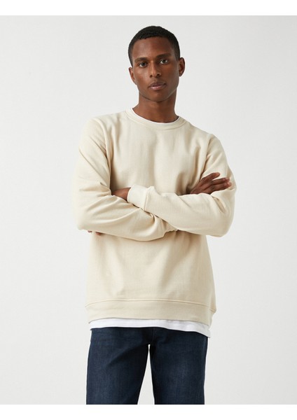 Basic Sweatshirt Şardonlu Bisiklet Yaka