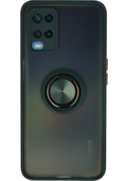 Oppo A54 4g Kılıf Standlı Yüzüklü Buzlu Tasarım Arka Kapak - Yeşil