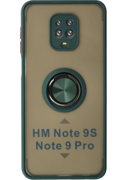Xiaomi Redmi Note 9 Pro Kılıf Standlı Yüzüklü Buzlu Tasarım Arka Kapak - Yeşil