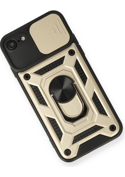 iPhone 8 Kılıf Kamera Korumalı Sürgülü Yüzüklü Armor Military Zırh Tank - Gold modelleri