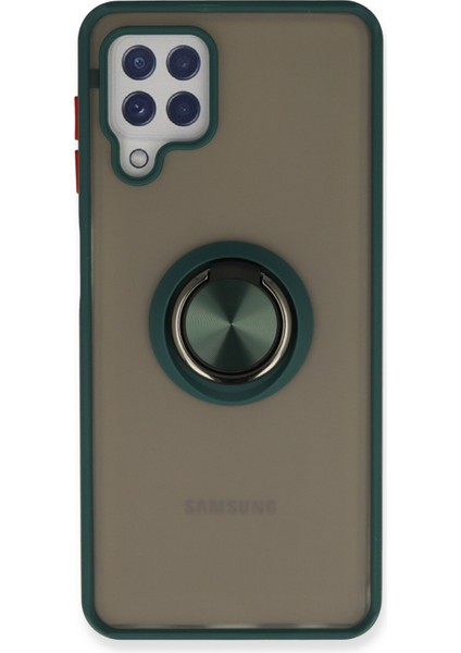 Samsung Galaxy M22 Kılıf Standlı Yüzüklü Buzlu Tasarım Arka Kapak - Yeşil