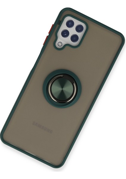 Samsung Galaxy M22 Kılıf Standlı Yüzüklü Buzlu Tasarım Arka Kapak - Yeşil fiyatları