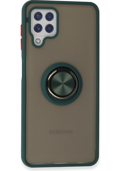 Samsung Galaxy M22 Kılıf Standlı Yüzüklü Buzlu Tasarım Arka Kapak - Yeşil modelleri
