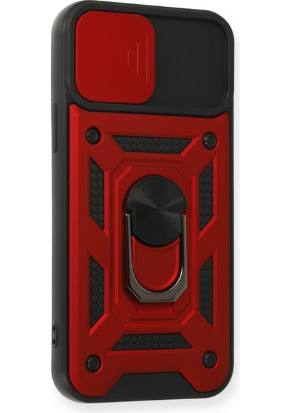 iPhone 12 Pro Kılıf Kamera Korumalı Sürgülü Yüzüklü Armor Military Zırh Tank - Kırmızı