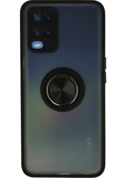 Oppo A54 4g Kılıf Standlı Yüzüklü Buzlu Tasarım Arka Kapak - Siyah
