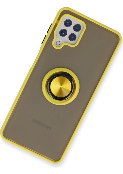 Samsung Galaxy M32 Kılıf Standlı Yüzüklü Buzlu Tasarım Arka Kapak - Sarı fiyatları