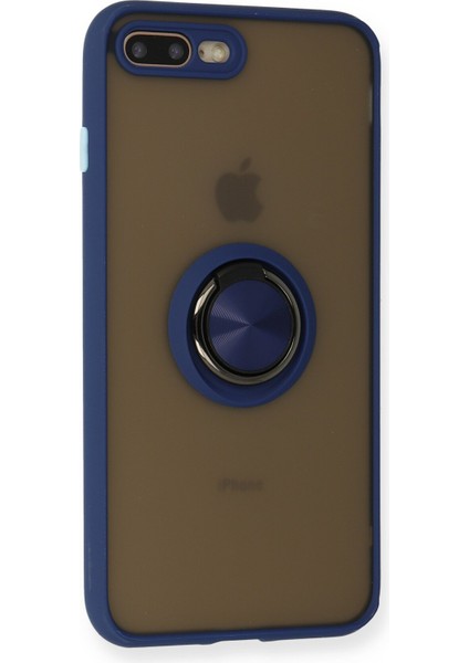 iPhone 8 Plus Kılıf Standlı Yüzüklü Buzlu Tasarım Arka Kapak - Lacivert fiyatları