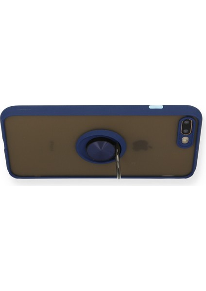 iPhone 8 Plus Kılıf Standlı Yüzüklü Buzlu Tasarım Arka Kapak - Lacivert modelleri