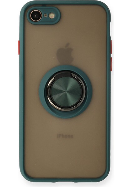 iPhone Se 2020 Kılıf Standlı Yüzüklü Buzlu Tasarım Arka Kapak - Yeşil