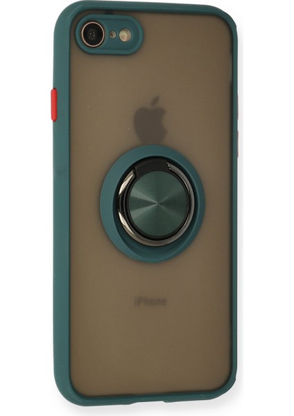 iPhone Se 2020 Kılıf Standlı Yüzüklü Buzlu Tasarım Arka Kapak - Yeşil