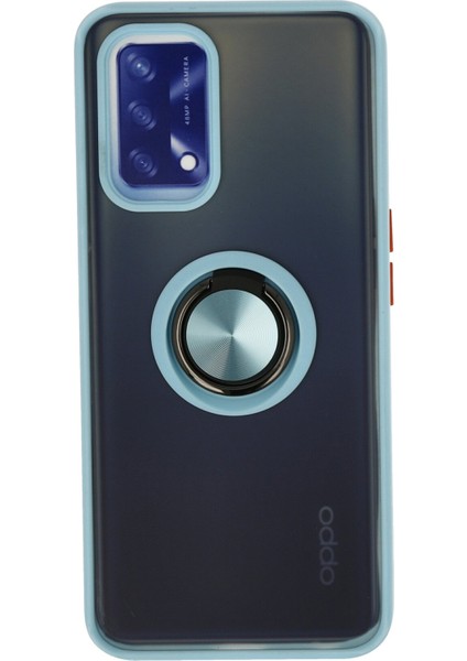 Oppo A74 4g Kılıf Standlı Yüzüklü Buzlu Tasarım Arka Kapak - Buz Mavi