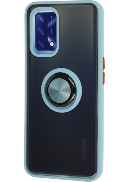Oppo A74 4g Kılıf Standlı Yüzüklü Buzlu Tasarım Arka Kapak - Buz Mavi fiyatları