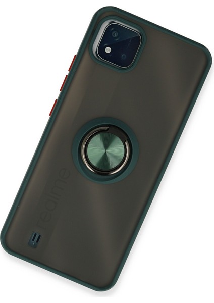 Realme C11 2021 Kılıf Standlı Yüzüklü Buzlu Tasarım Arka Kapak - Yeşil fiyatları