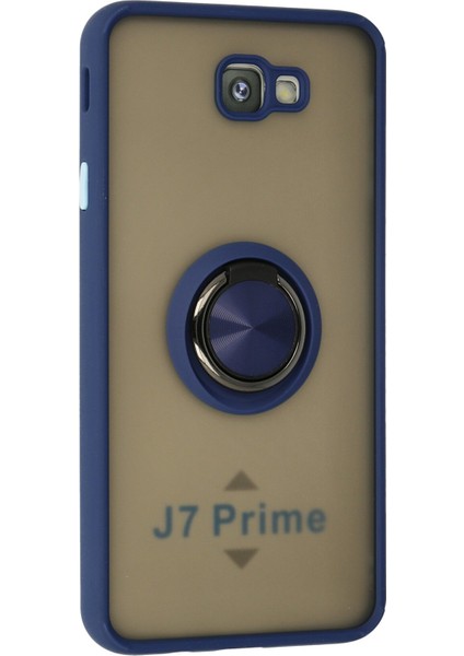 Samsung Galaxy J7 Prime Kılıf Standlı Yüzüklü Buzlu Tasarım Arka Kapak - Lacivert fiyatları