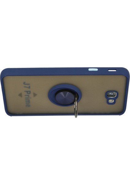 Samsung Galaxy J7 Prime Kılıf Standlı Yüzüklü Buzlu Tasarım Arka Kapak - Lacivert modelleri