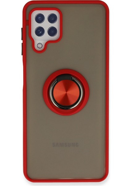 Samsung Galaxy M32 Kılıf Standlı Yüzüklü Buzlu Tasarım Arka Kapak - Kırmızı