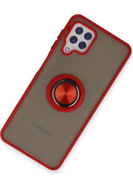 Samsung Galaxy M32 Kılıf Standlı Yüzüklü Buzlu Tasarım Arka Kapak - Kırmızı fiyatları