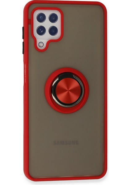 Samsung Galaxy M32 Kılıf Standlı Yüzüklü Buzlu Tasarım Arka Kapak - Kırmızı modelleri